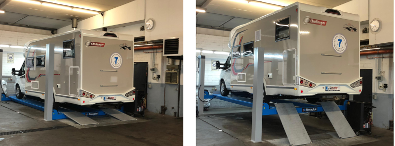 Eigene Hebebühne für Inspektionen und TÜV für alle Wohnmobile Eigene Hebebühne für Inspektionen und TÜV für alle Wohnmobile